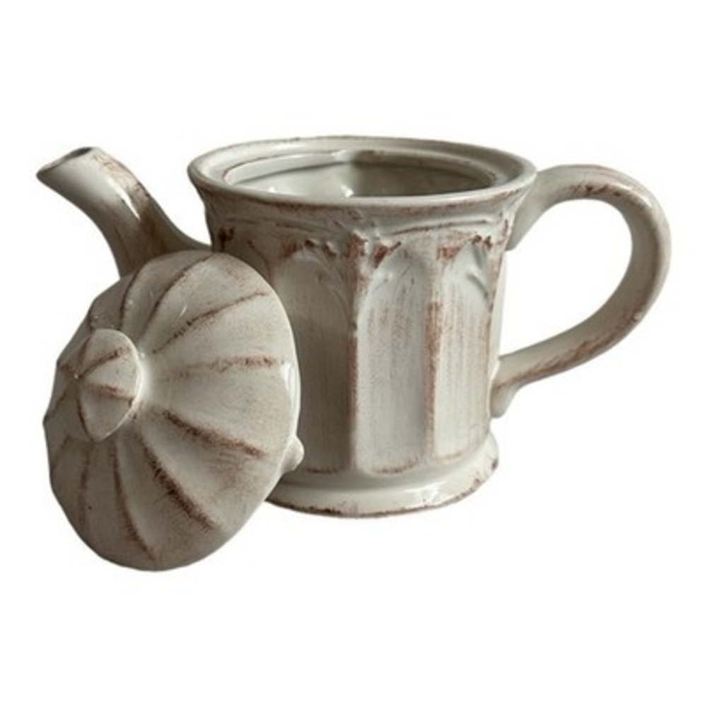 Vintage CBK Shabby Chic Teapot 9.5" Glazed Ceramic Farmhouse Off-White Excellent - Picture 4 of 6